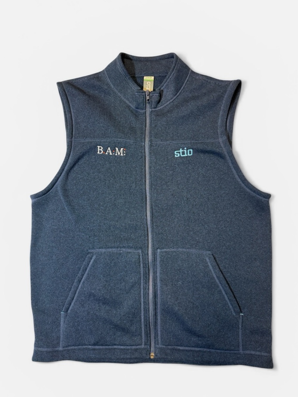 Stio mens XL navy blue solid full zip 100% polyester fleece vest EUC